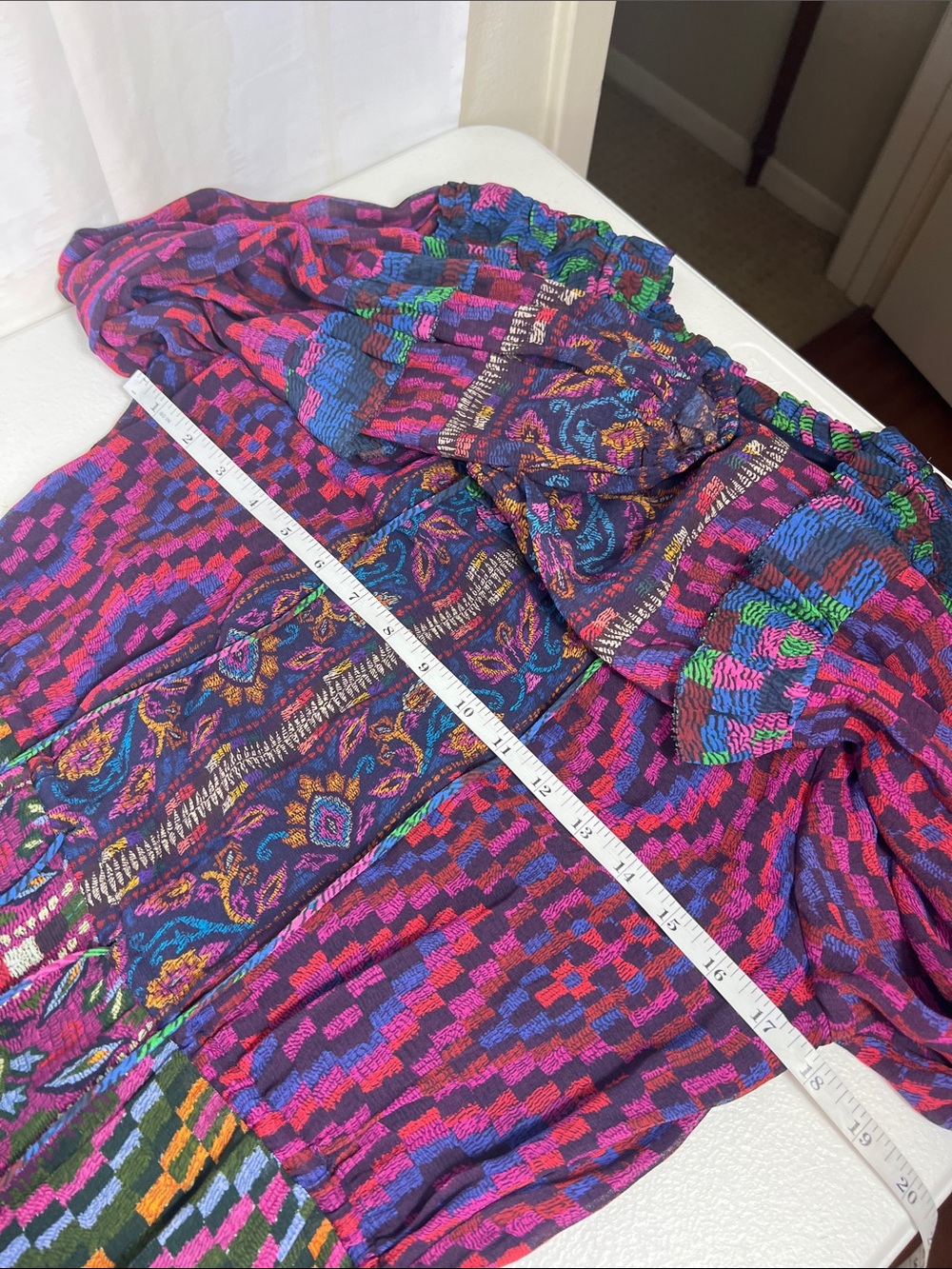 Farm Rio Sz Small Mixed Tapestry Maxi Dress Long Sleeve Blue Green Purple - Picture 7 of 13